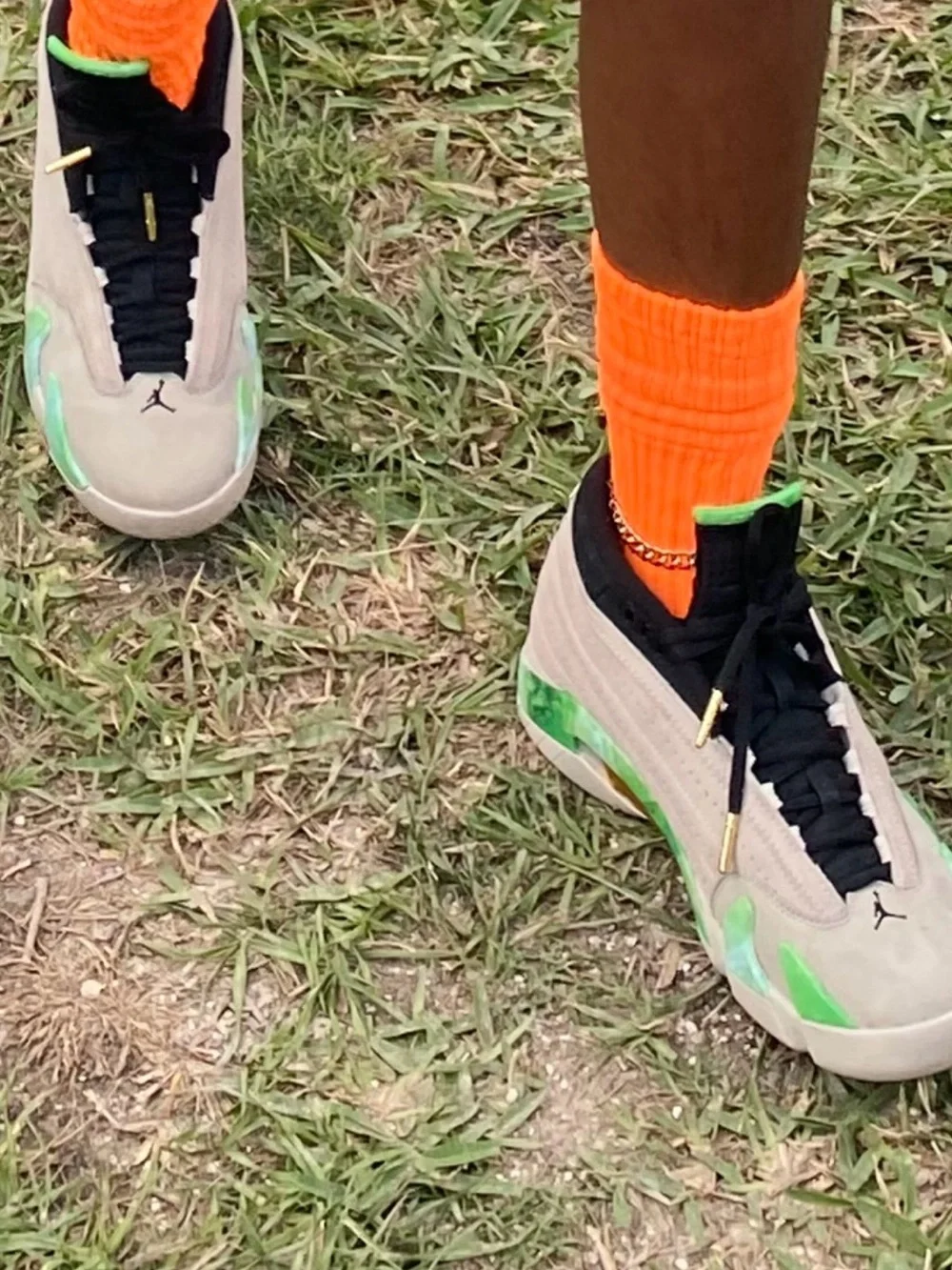 Air Jordan Suede Sneakers with Neon Green Accents